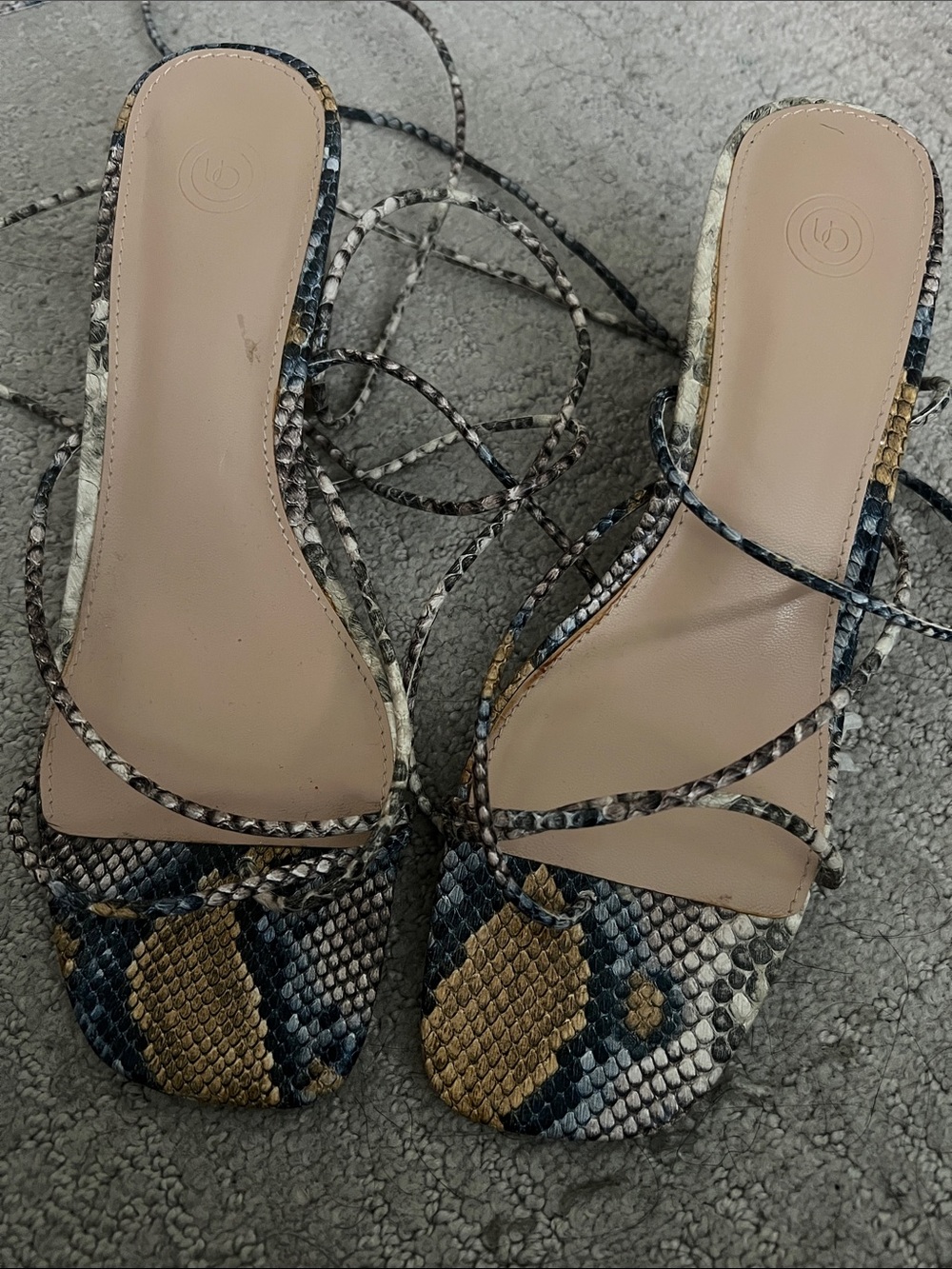 Urban Outfitters Snake-Print Lace-Up Heels in Tan, Black & Cream